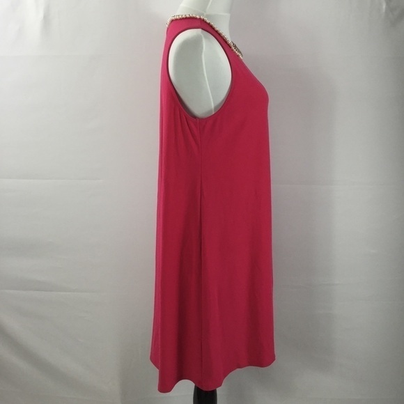 KARL Lagerfeld Pink Sleeveless Swing Trapeze Dress W/Faux Pearl & Chain Neckline - Picture 11 of 16